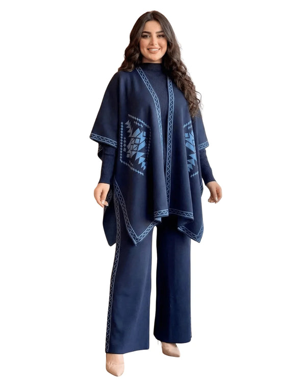 Navy Women’s Winter 3-Piece Cape Shawl Set