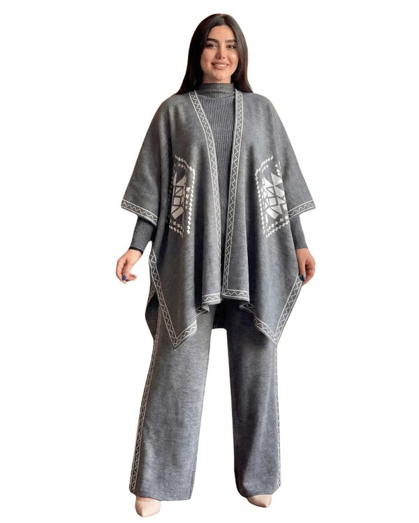 Gray Women’s Winter 3-Piece Cape Shawl Set