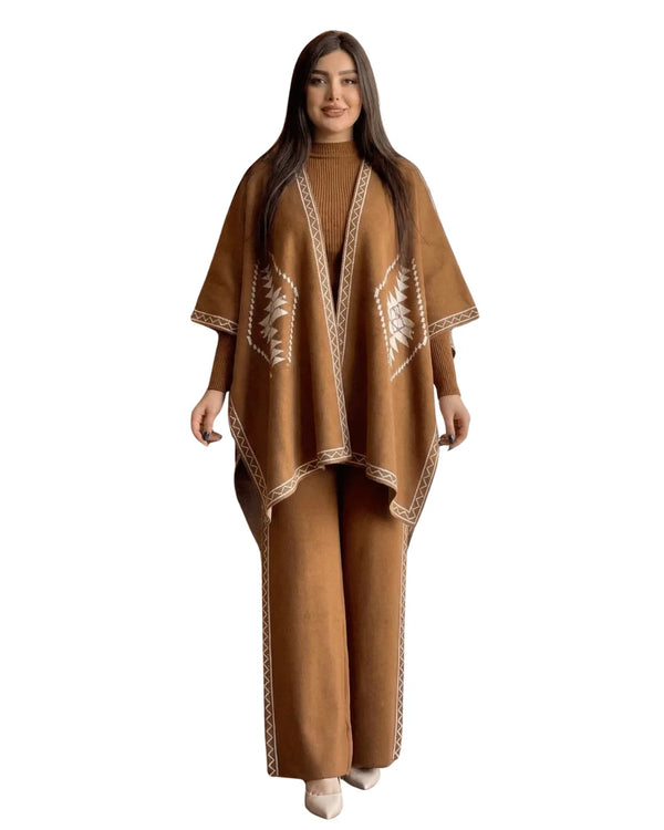 Brown Women’s Winter 3-Piece Cape Shawl Set