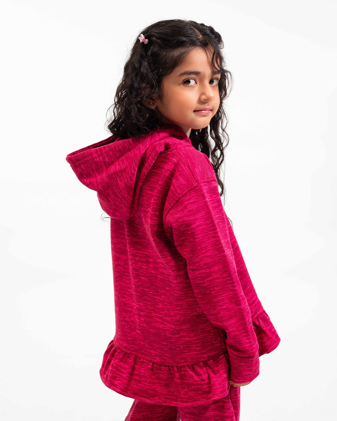 Berry Flounce Hoodie – Girls Fleece Ruffle Set Back Pose 