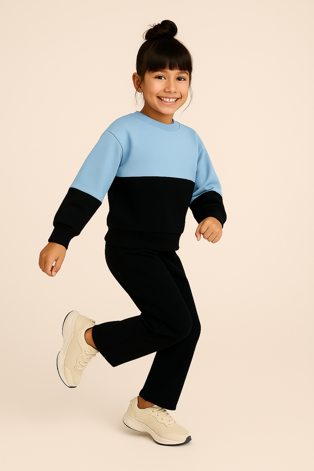 Comfortable Fleece Kids Tracksuit – Blue and Black Two-Piece Set