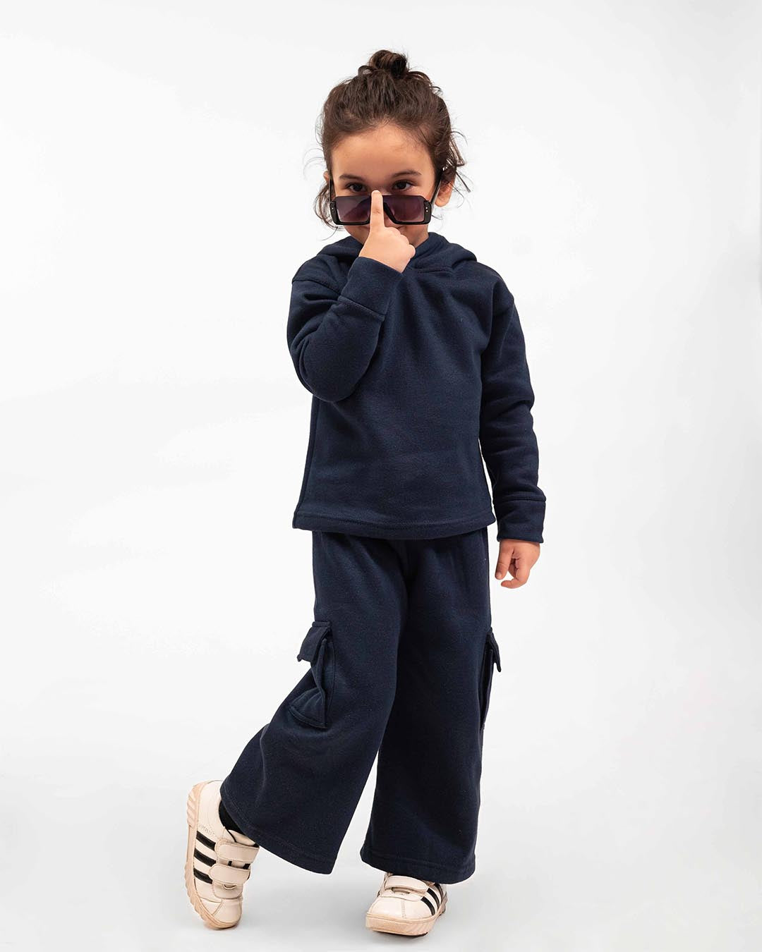 Navy Blue Hoodie Set – Kids Premium Fleece Co-ord Front Pose 